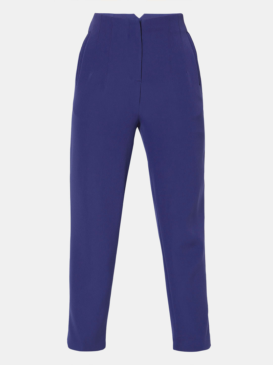 Blue High Rise Tapered Fit Pants