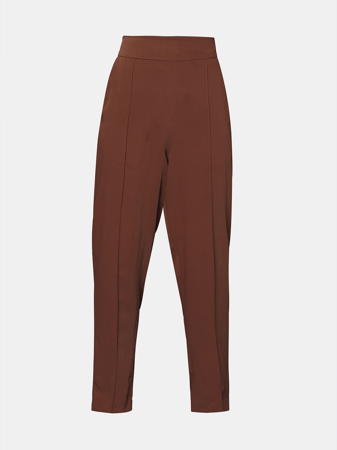 Brown High Rise Slim Fit Pants