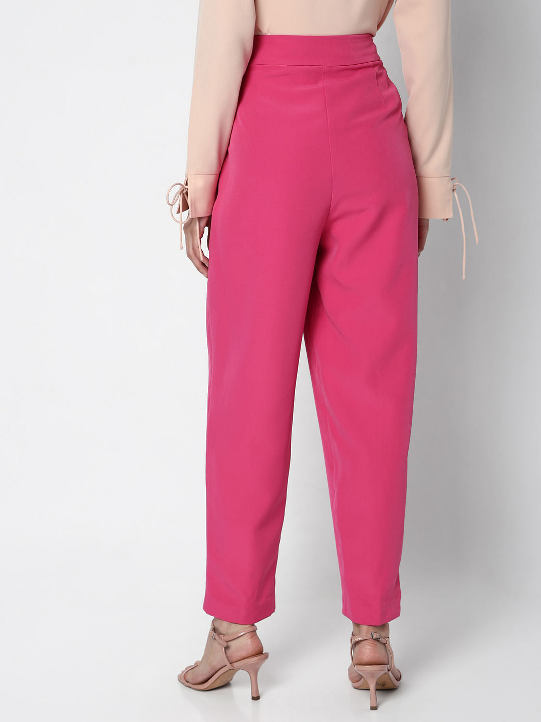 Pink High Rise Tapered Fit Pants