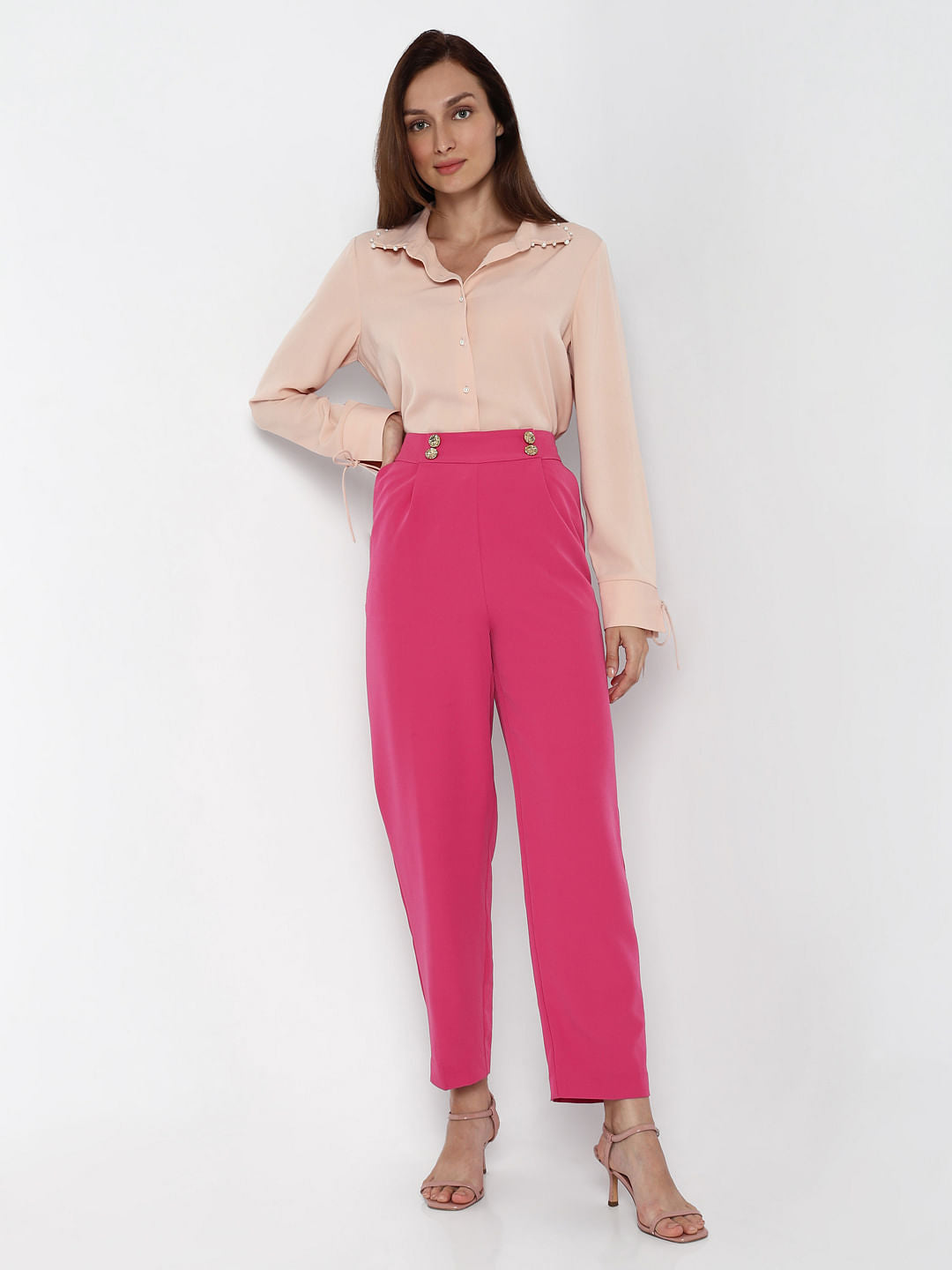 Pink High Rise Tapered Fit Pants