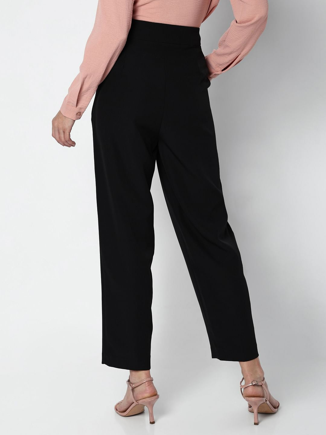 Black High Rise Button Detail Pants