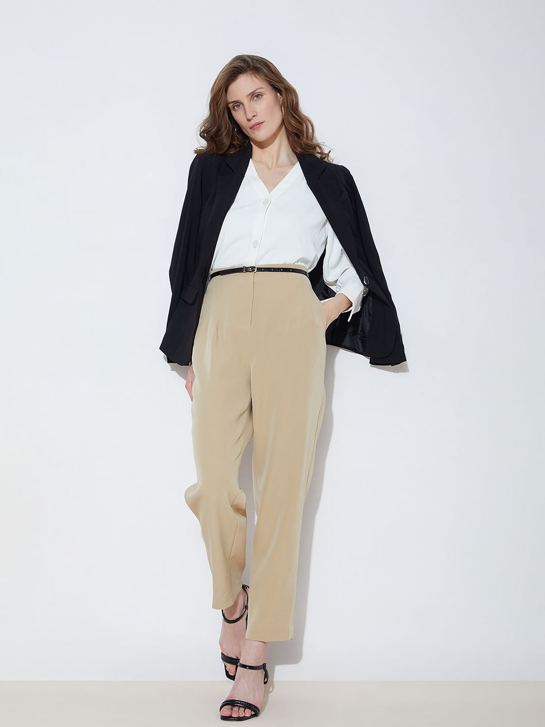 Beige High Rise Pants