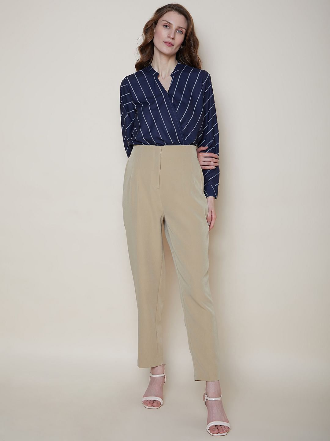 Beige High Rise Pants