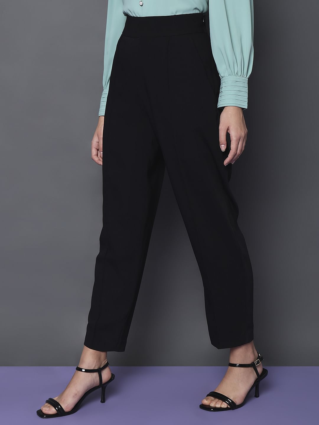 Black High Rise Tapered Fit Pants