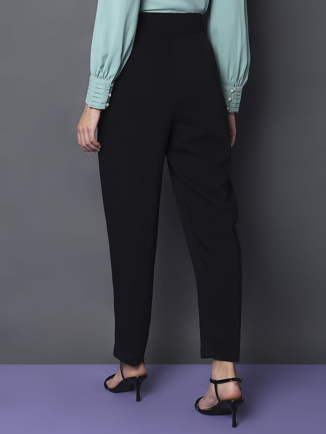 Black High Rise Tapered Fit Pants