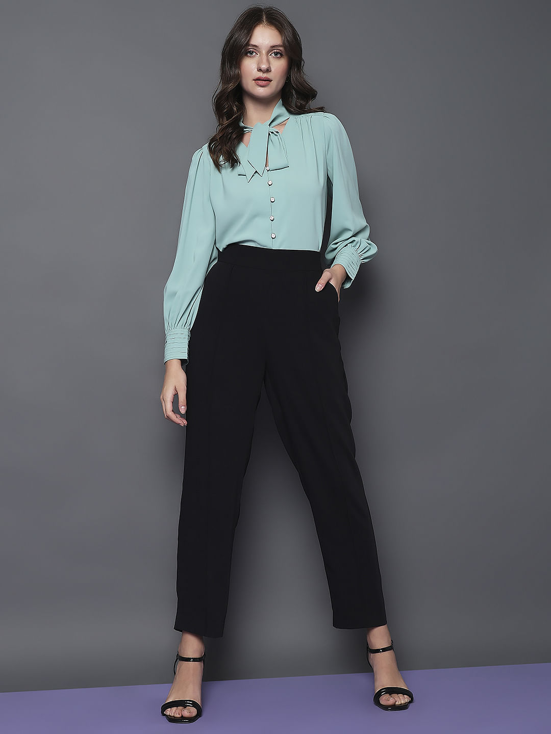 Black High Rise Tapered Fit Pants