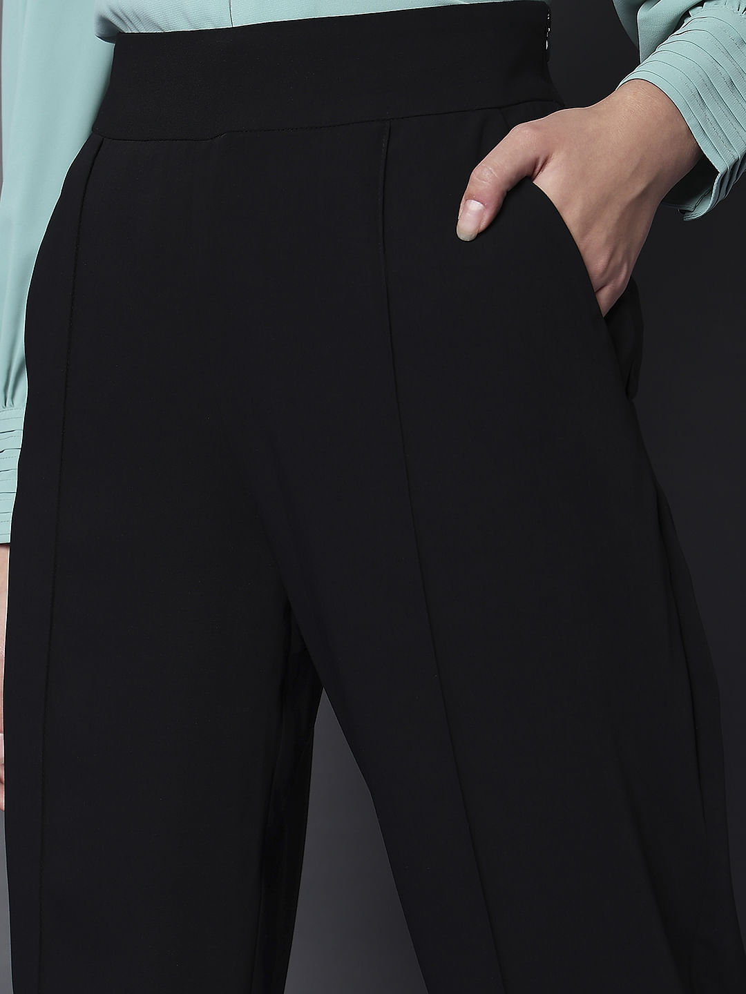 Black High Rise Tapered Fit Pants