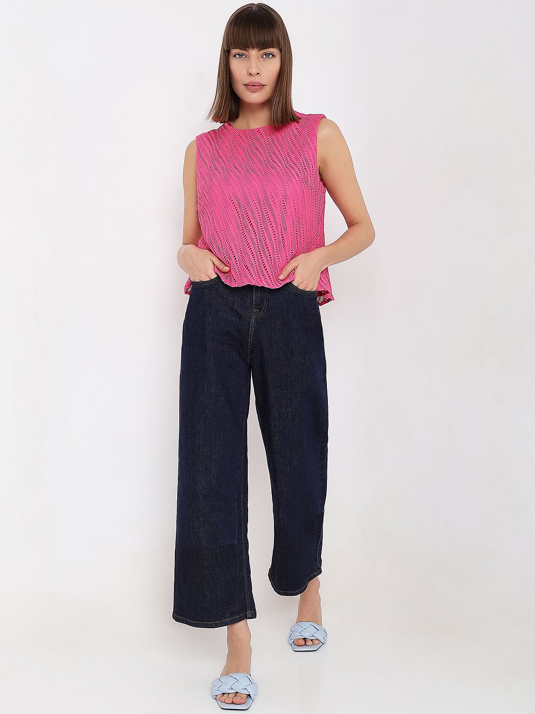 Hot Pink Lace Sleeveless Top