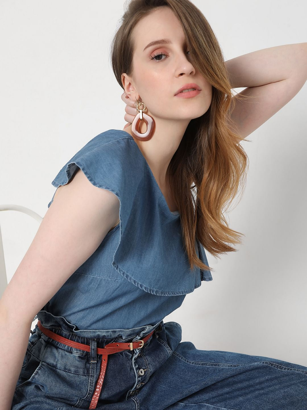 Blue One Shoulder Top