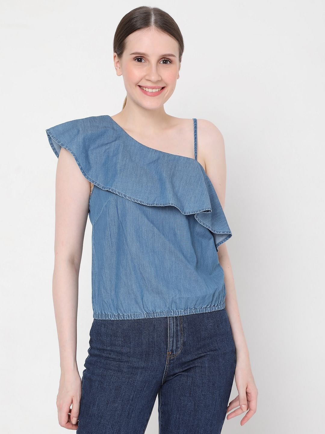 Blue One Shoulder Top