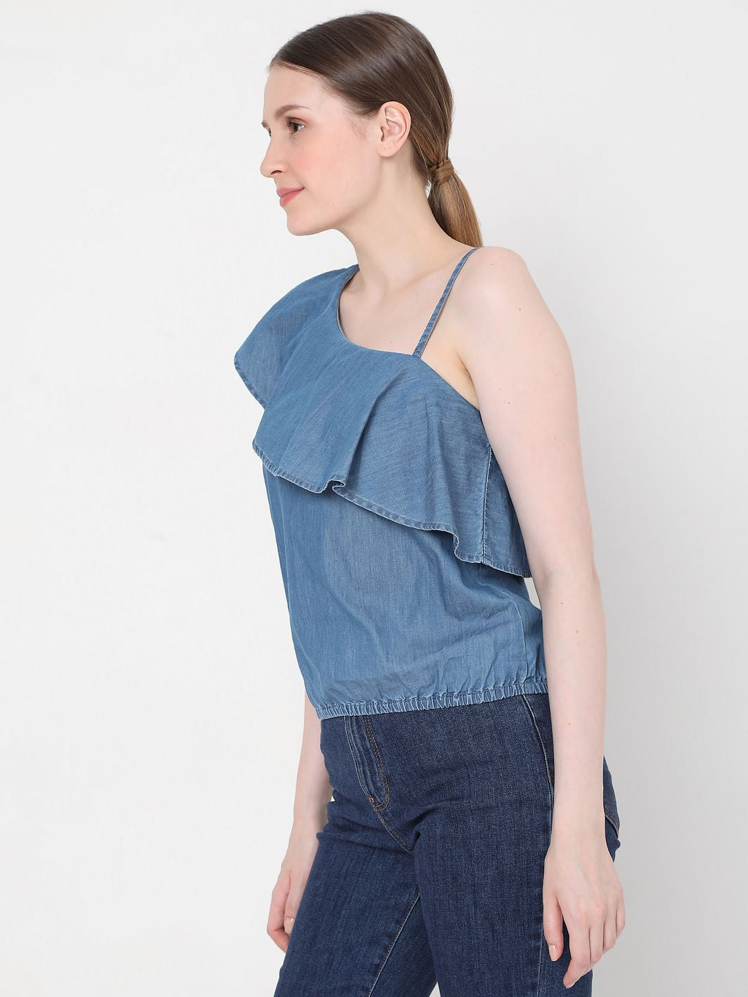 Blue One Shoulder Top