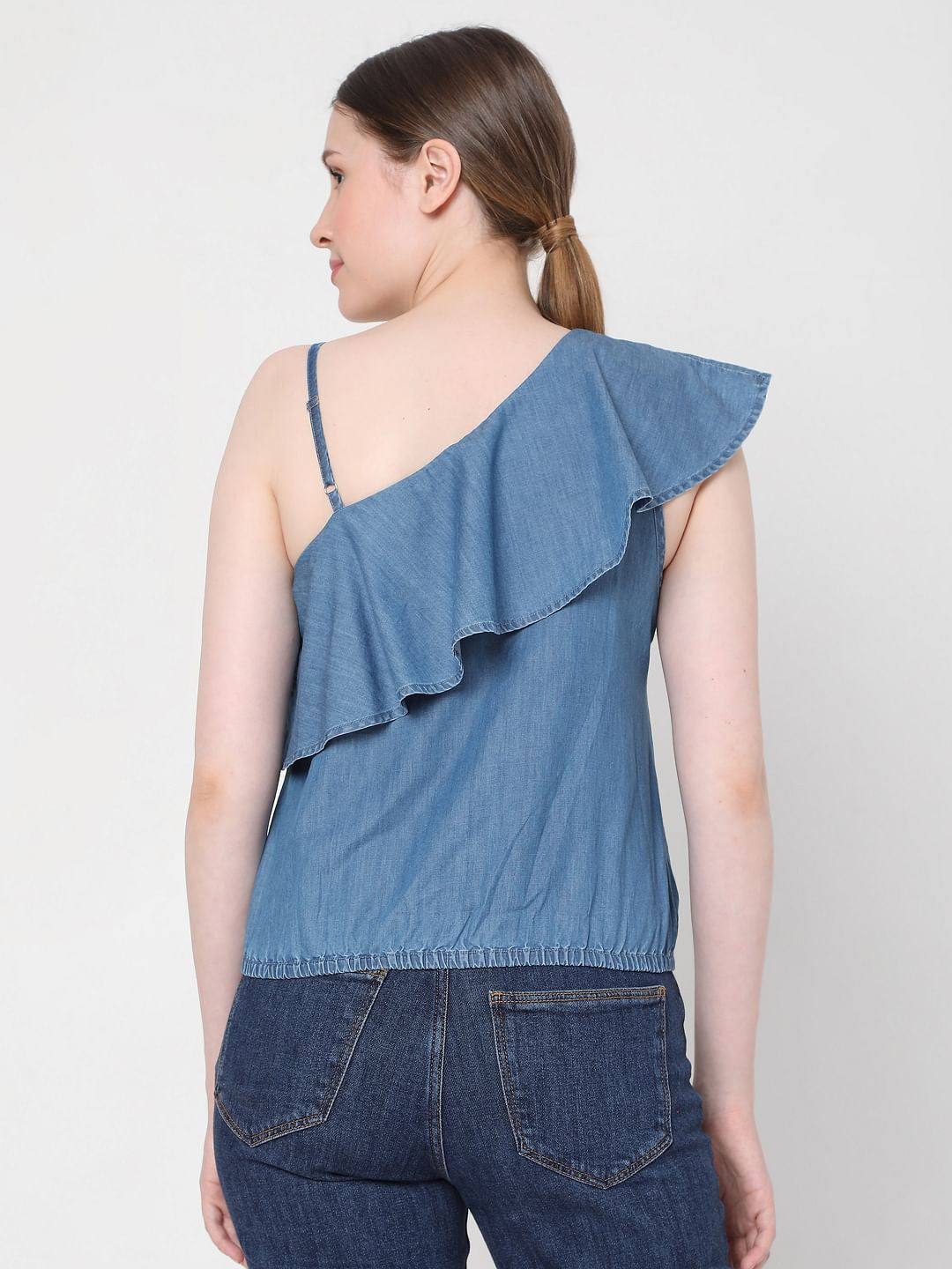 Blue One Shoulder Top