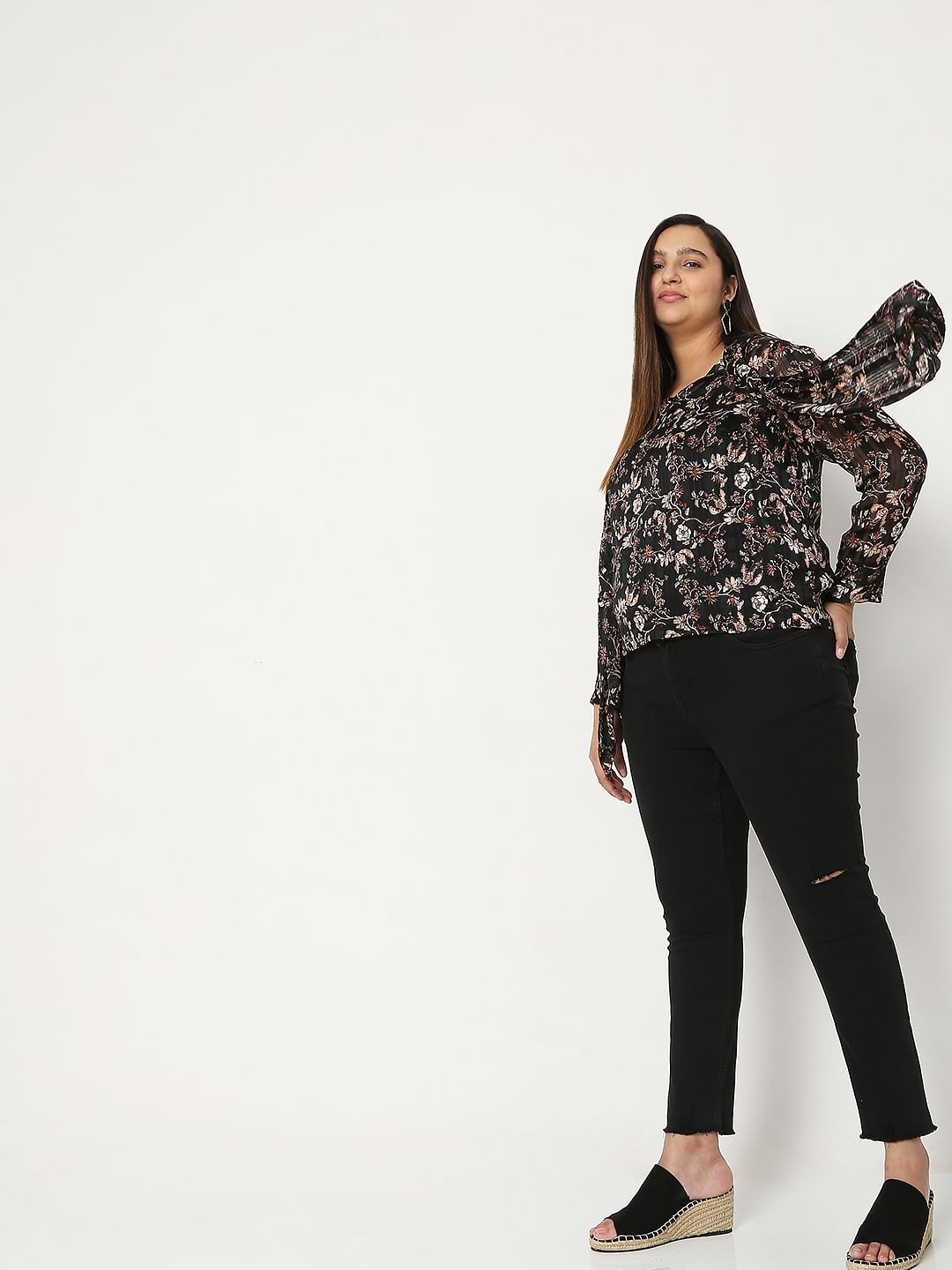 Curve Black Mid Rise Distressed Wendy Skinny Jeans