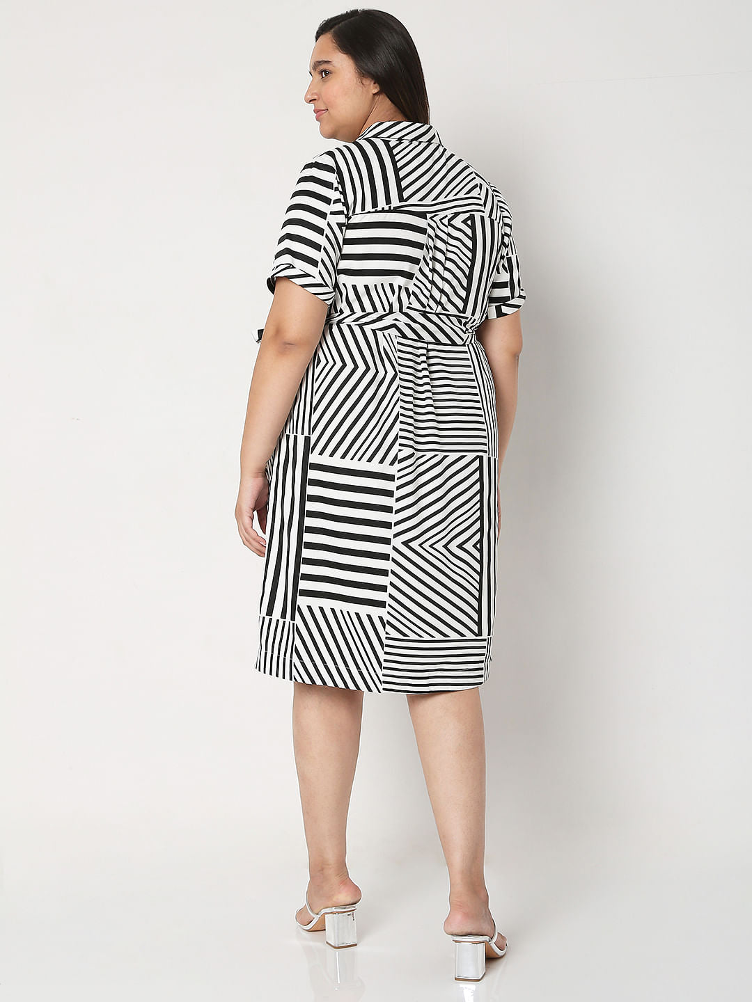 Curve White & Black Striped Dress
