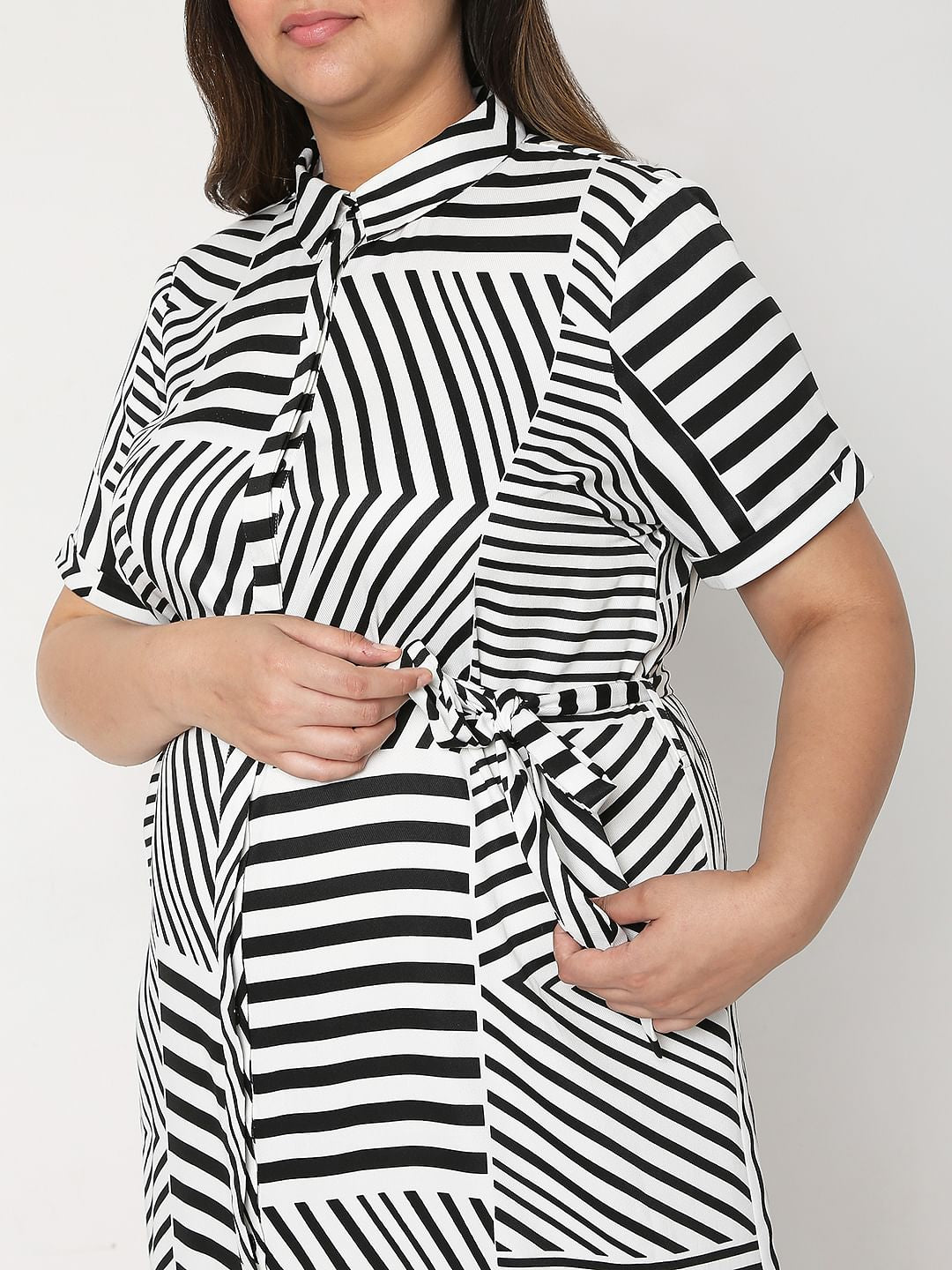Curve White & Black Striped Dress
