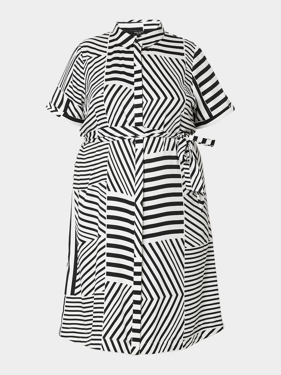 Curve White & Black Striped Dress