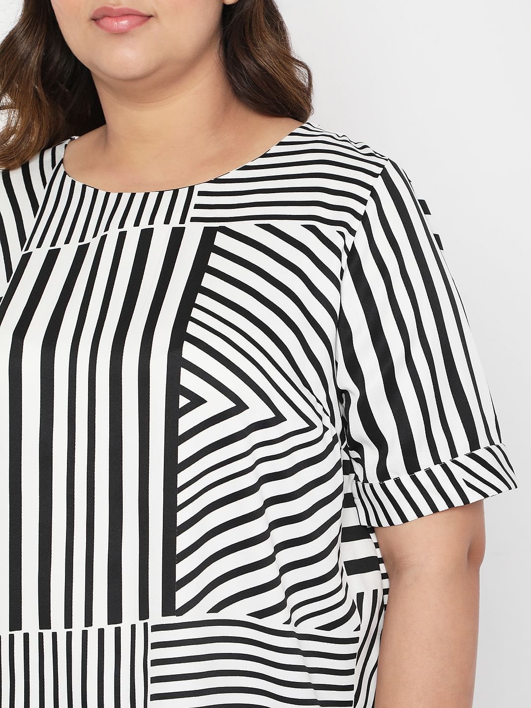 Curve Black & White Asymmetrical Striped Top