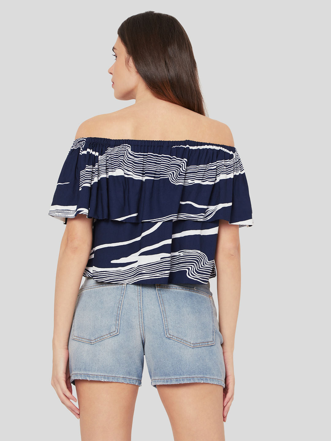 Blue Abstract Wave Print Top