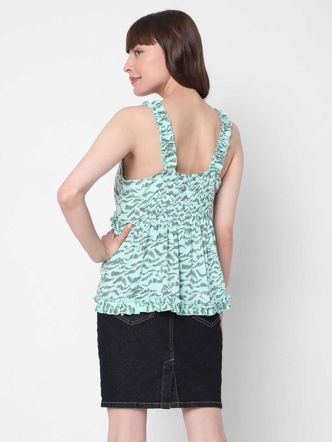 Green Printed Peplum Top