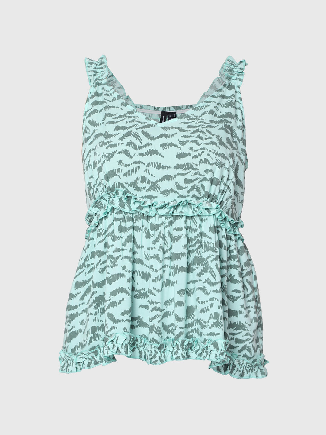 Green Printed Peplum Top