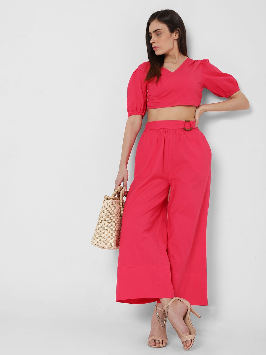 Pink High Rise Flared Co-Ord Set Pants