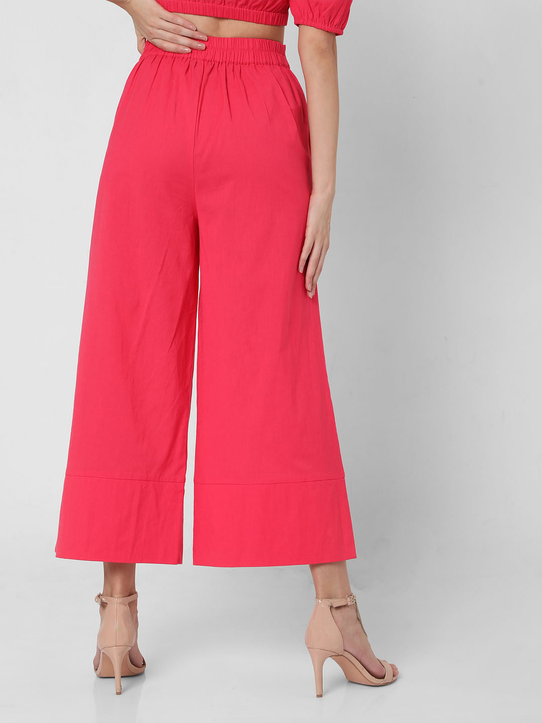Pink High Rise Flared Co-Ord Set Pants