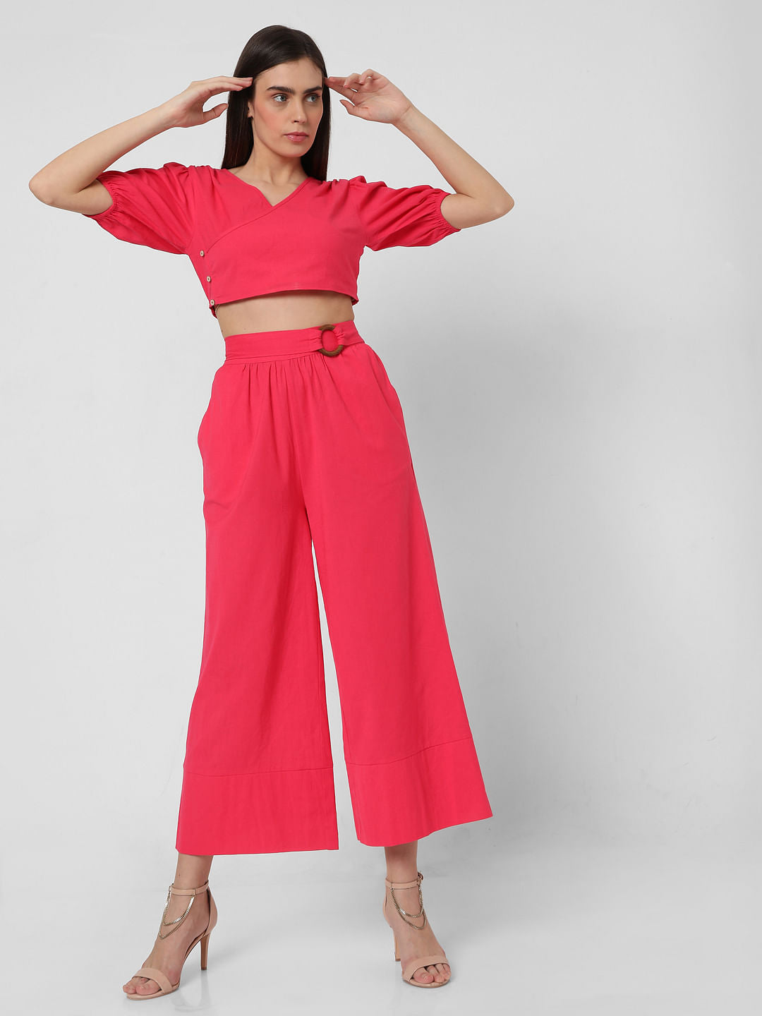 Pink High Rise Flared Co-Ord Set Pants