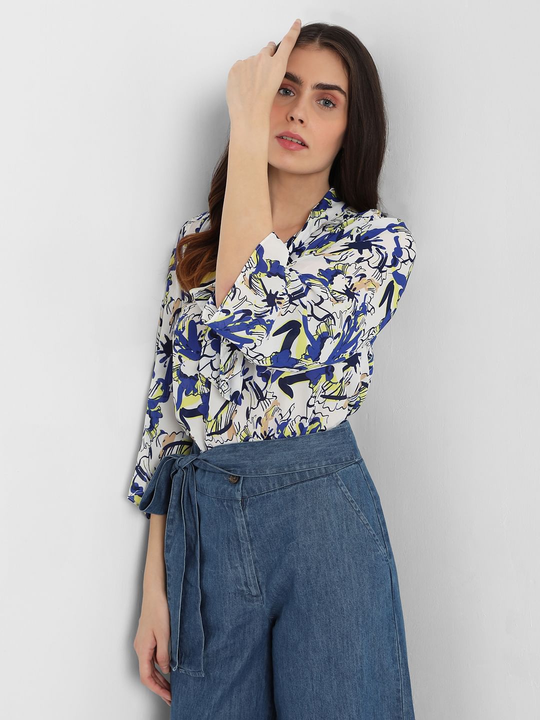 White Abstract Garden Print Top