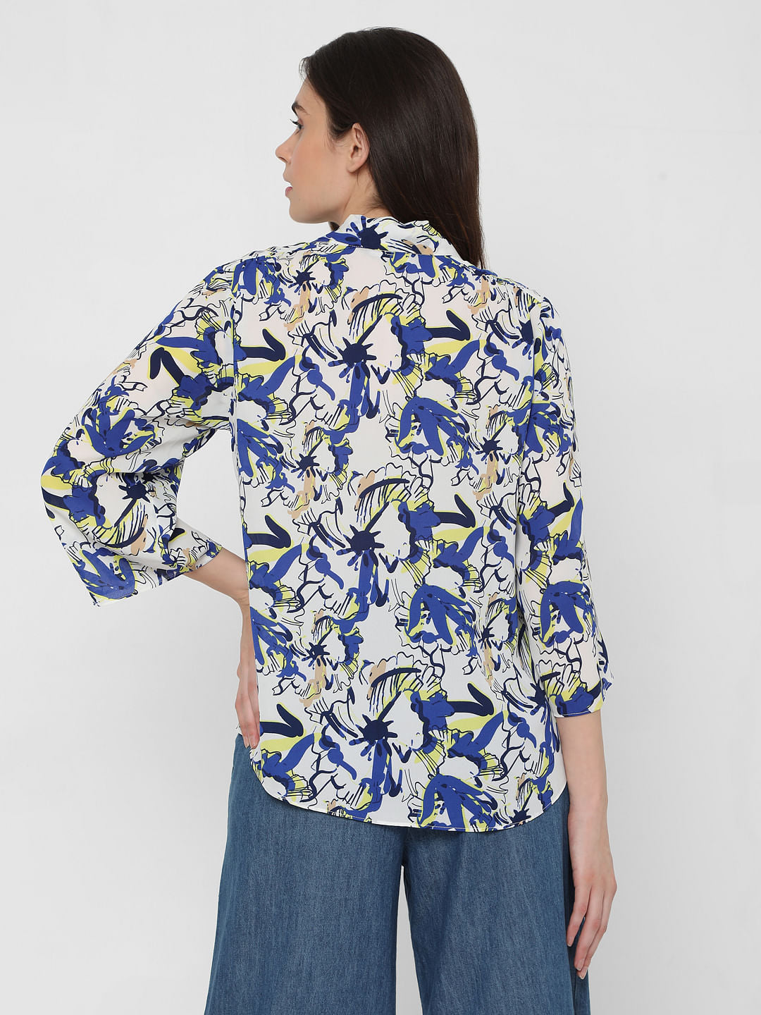 White Abstract Garden Print Top