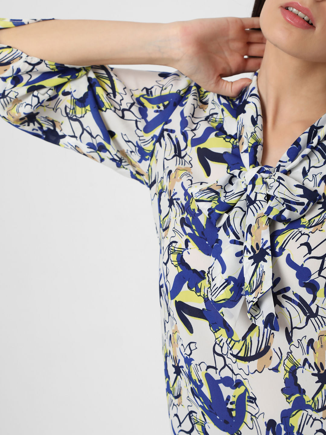 White Abstract Garden Print Top