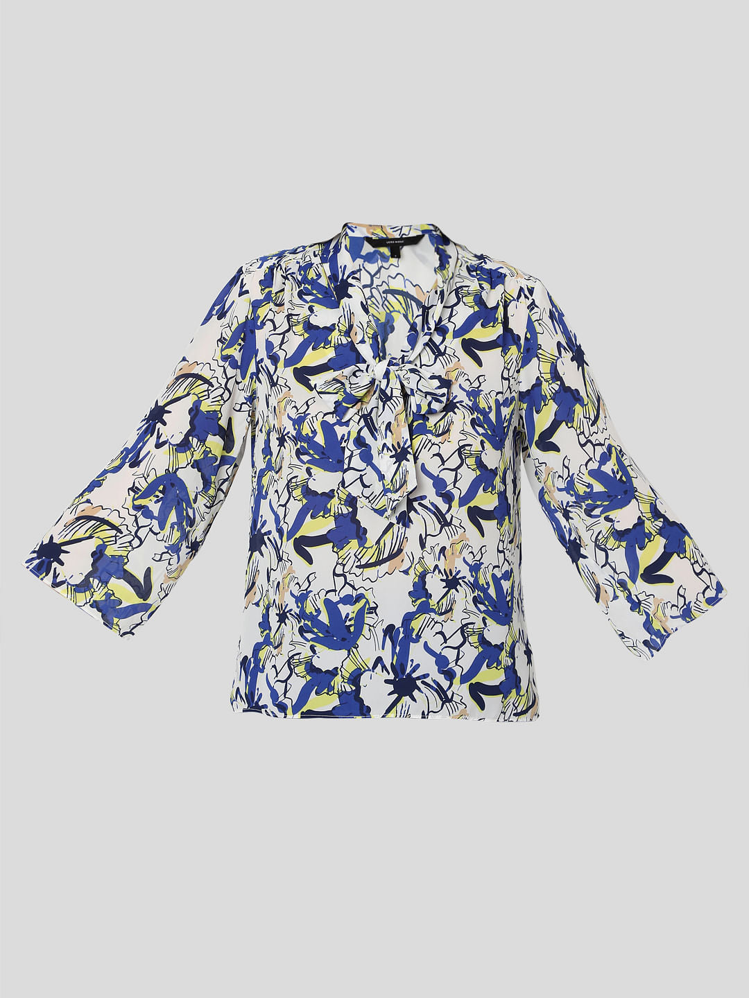 White Abstract Garden Print Top