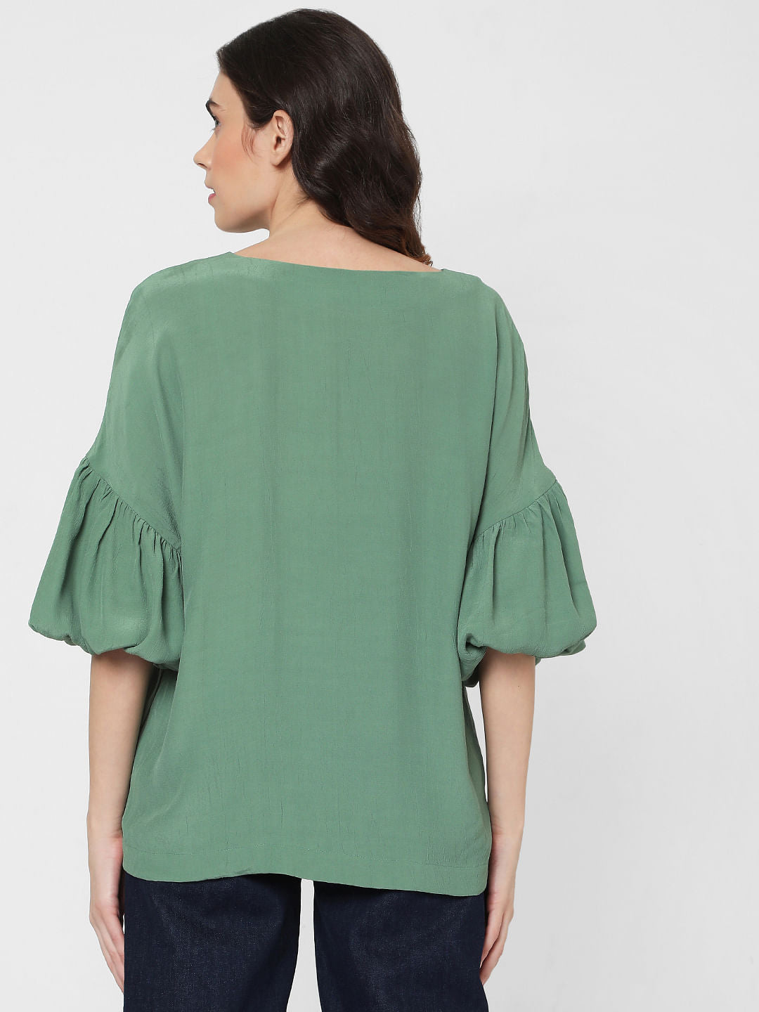 Green Puff Sleeves Top
