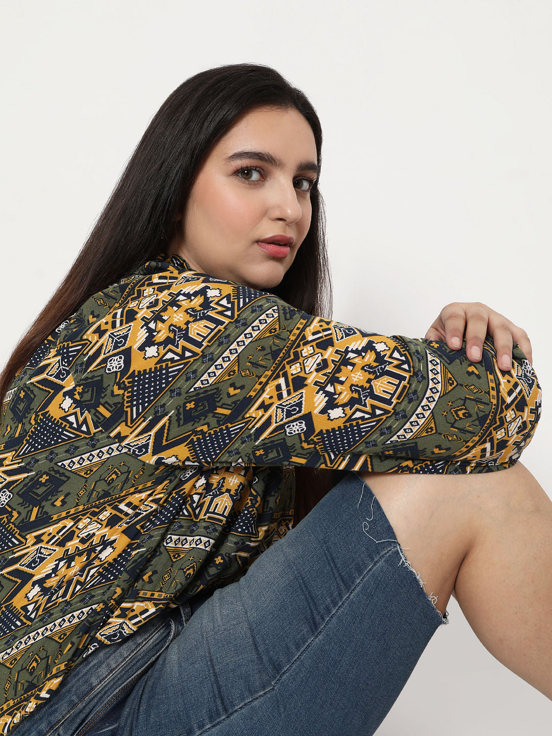 Curve Green Aztec Print Top