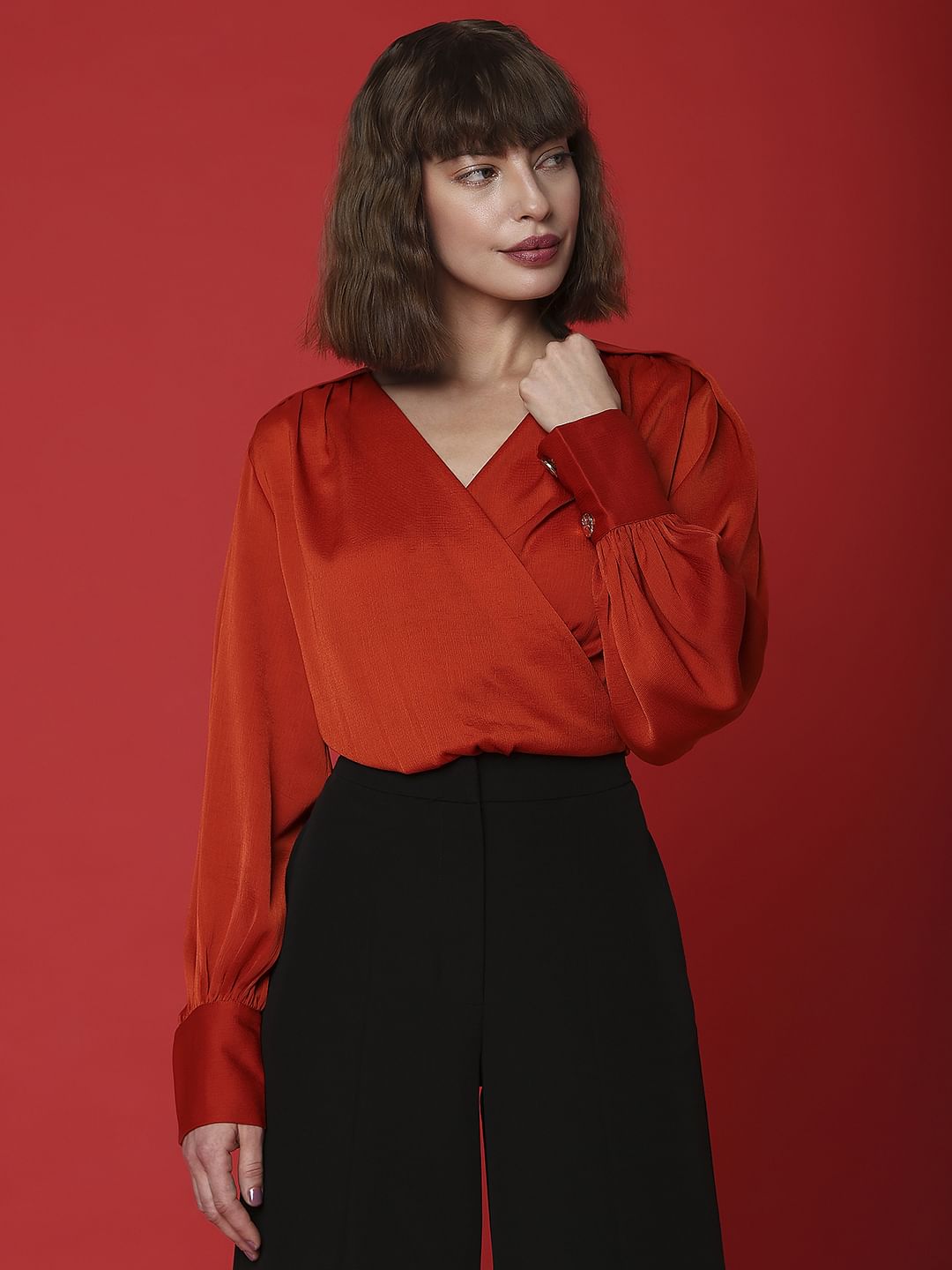 Marquee Red Overlap Cropped Top