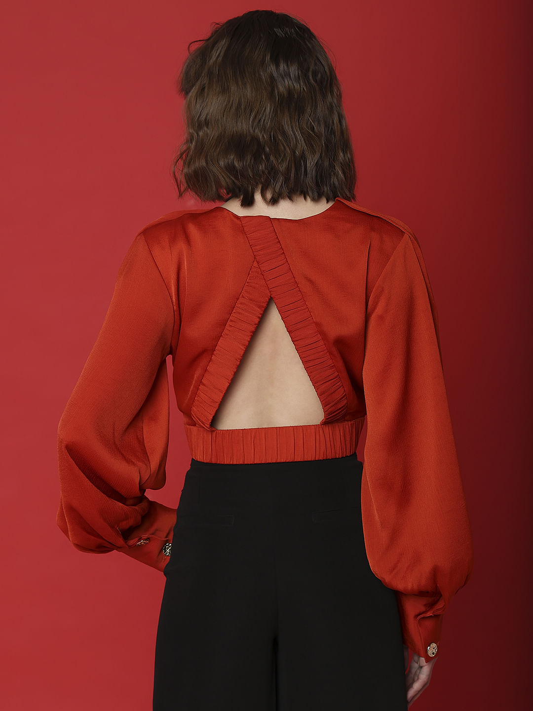 Marquee Red Overlap Cropped Top