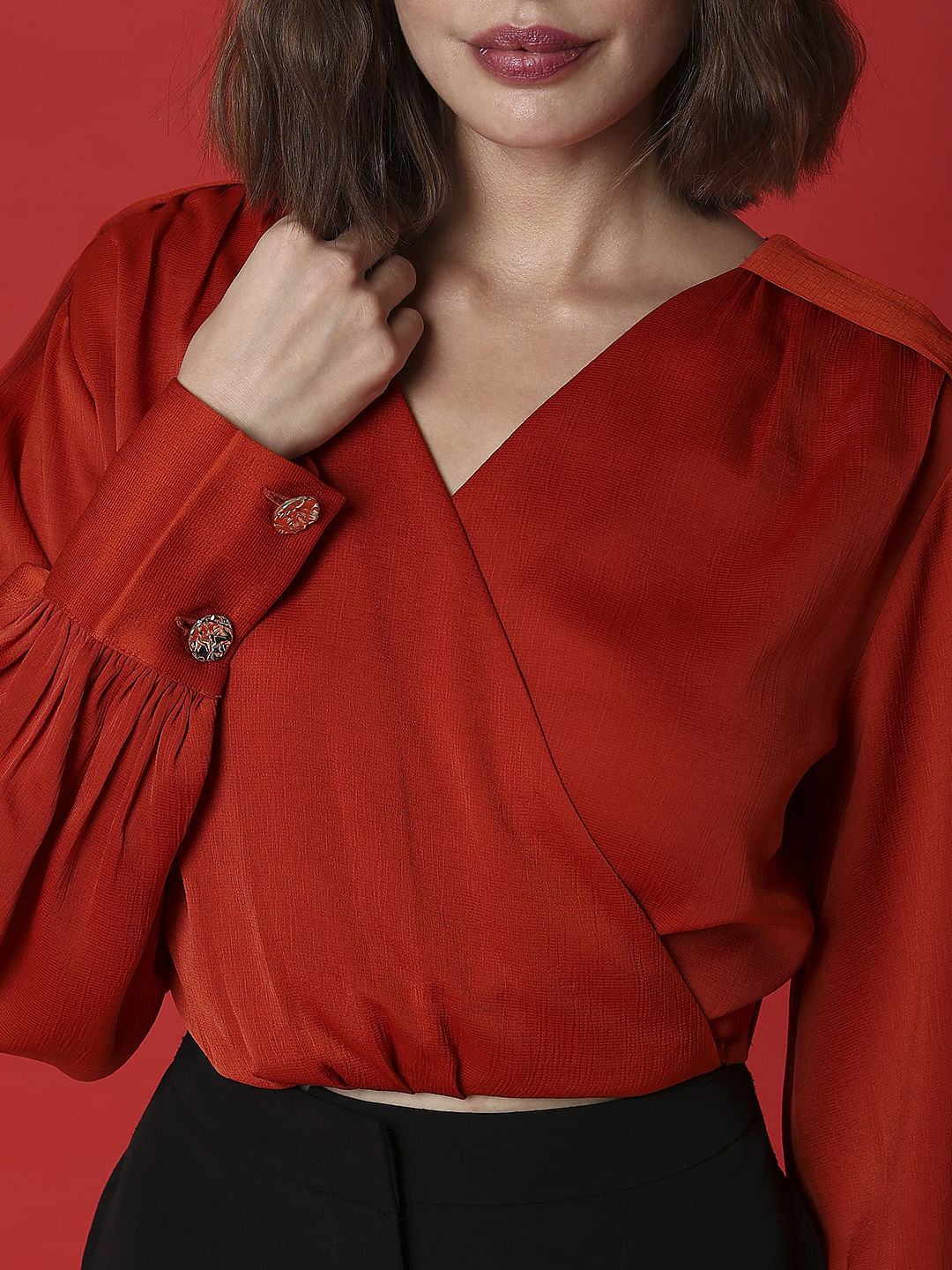 Marquee Red Overlap Cropped Top