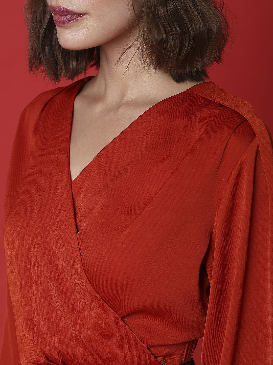 Marquee Red Overlap Cropped Top