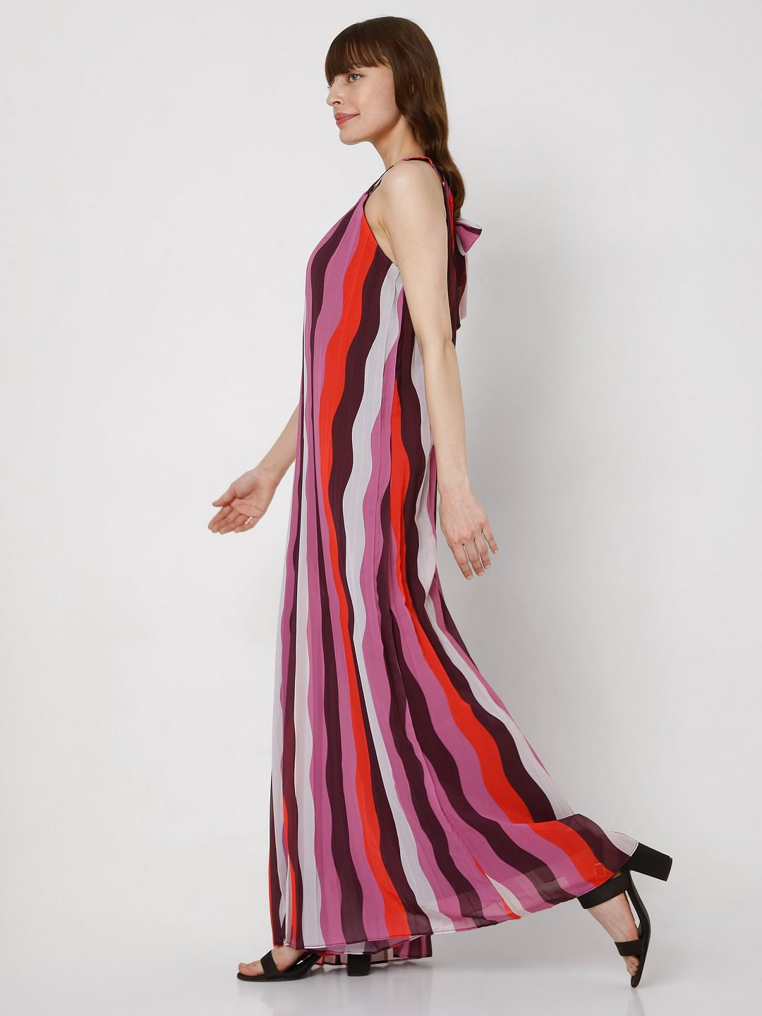 Purple Asymmetrical Striped Jumpsuit