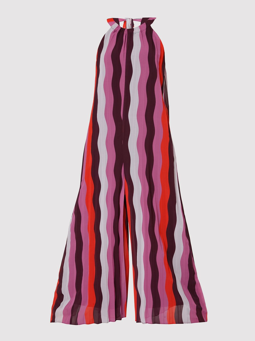 Purple Asymmetrical Striped Jumpsuit