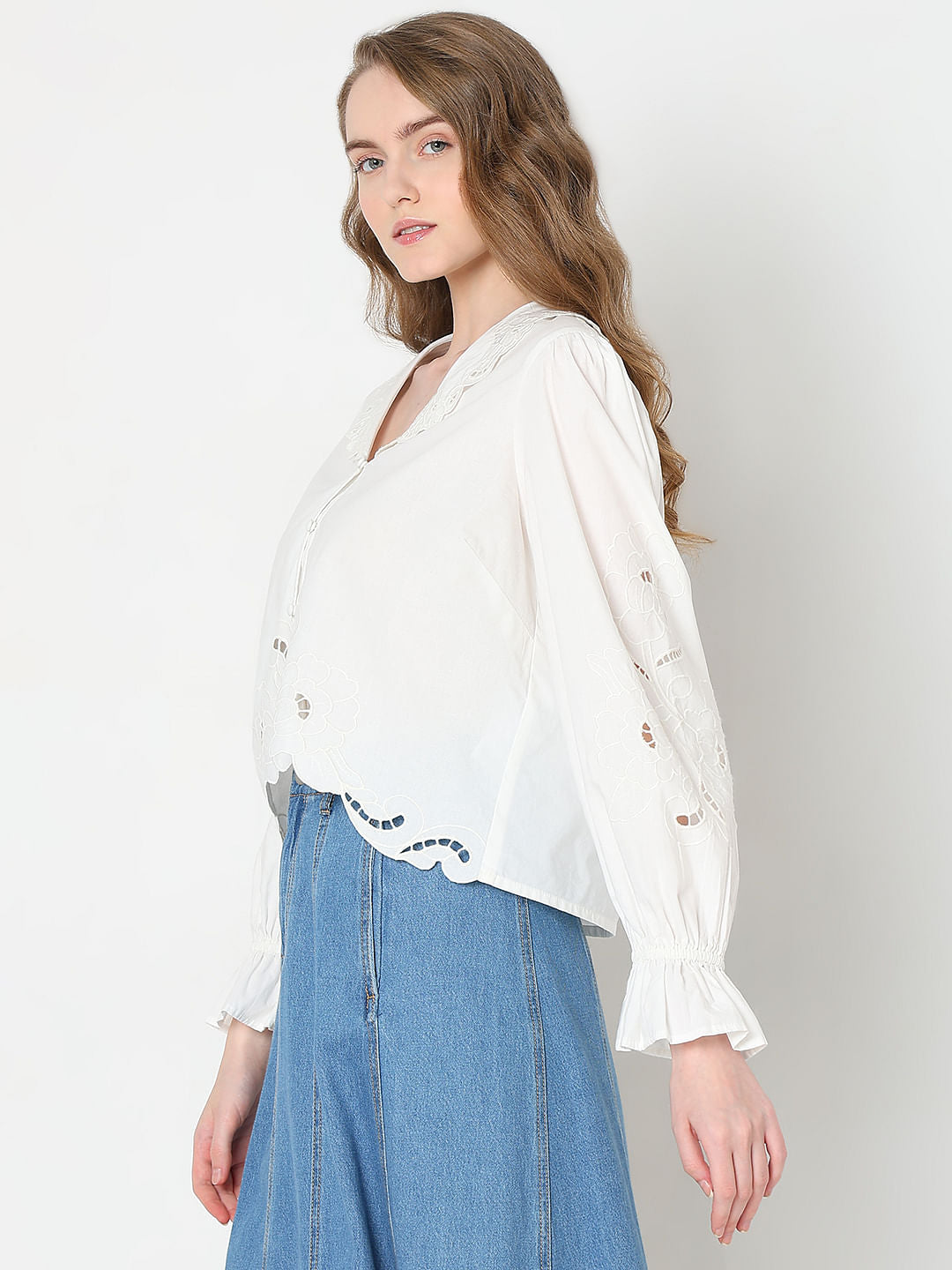 White Cut-Work Detail Top