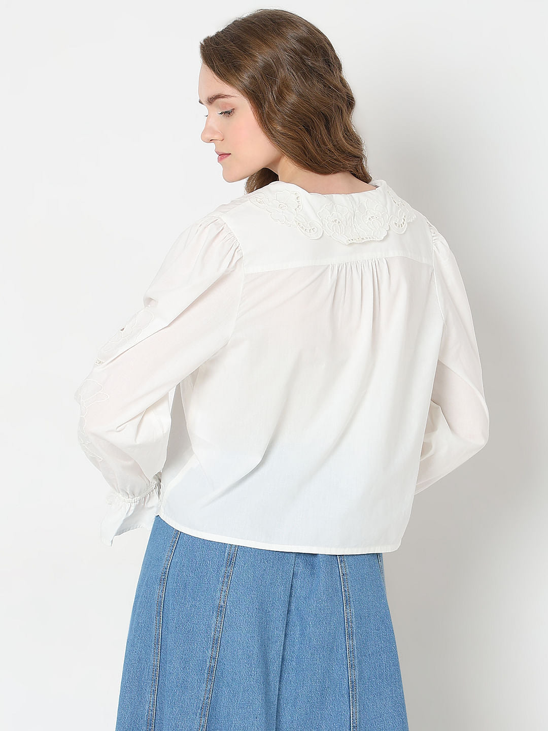 White Cut-Work Detail Top