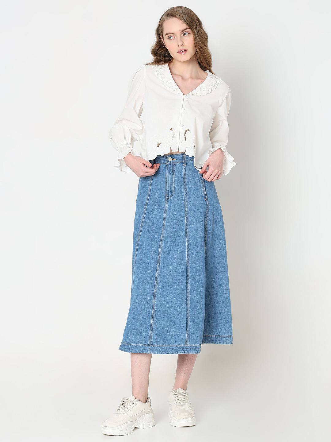 White Cut-Work Detail Top