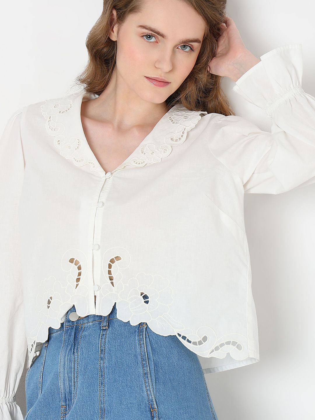 White Cut-Work Detail Top