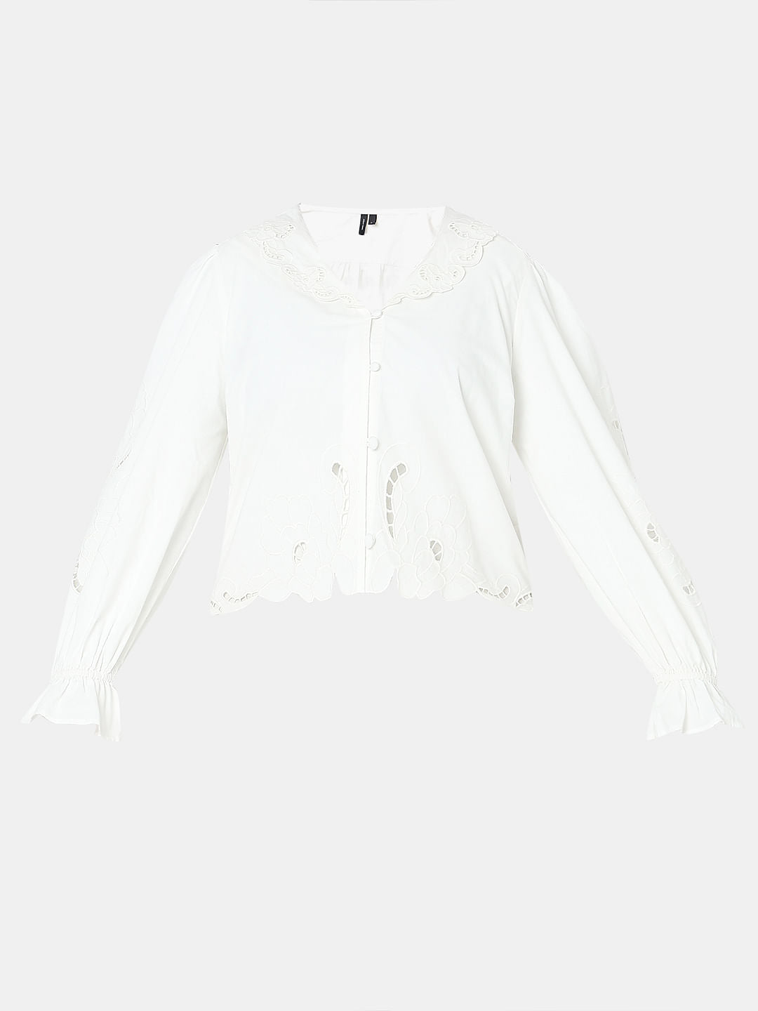 White Cut-Work Detail Top