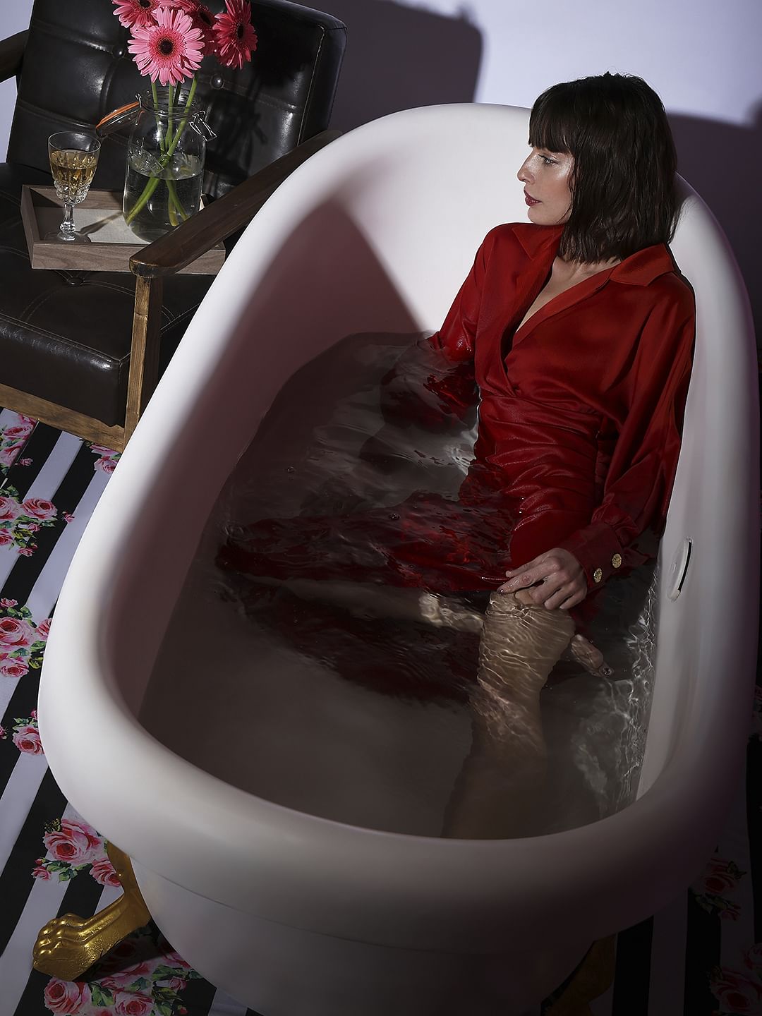 Marquee Red Asymmetric Shirt Dress