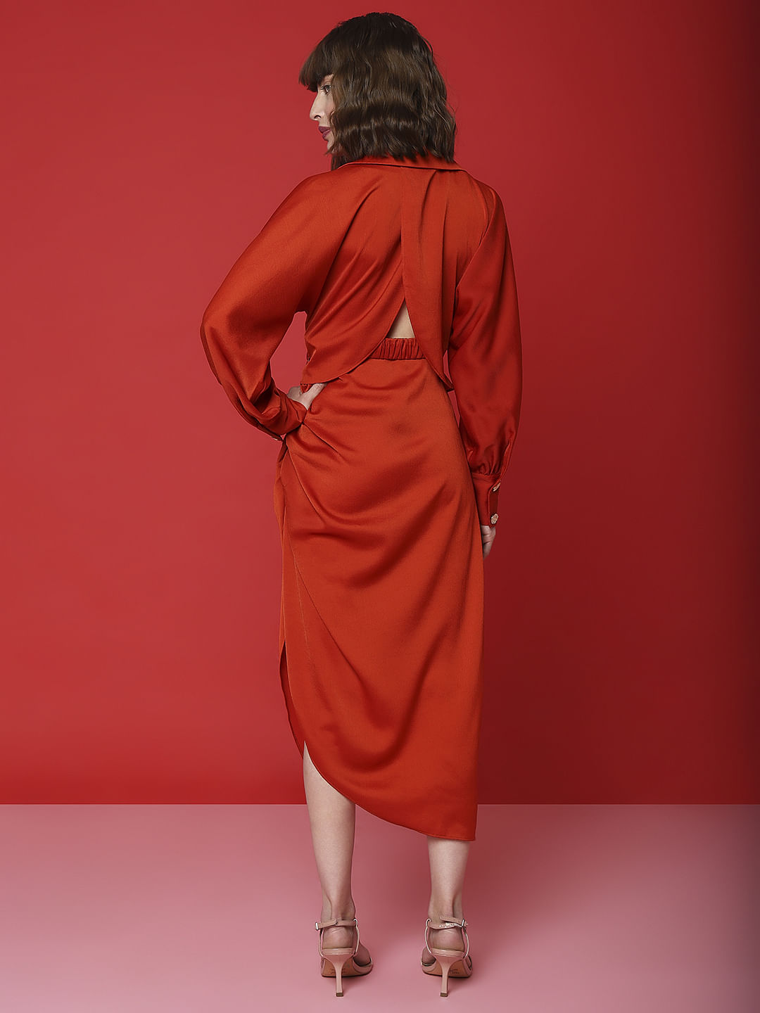 Marquee Red Asymmetric Shirt Dress