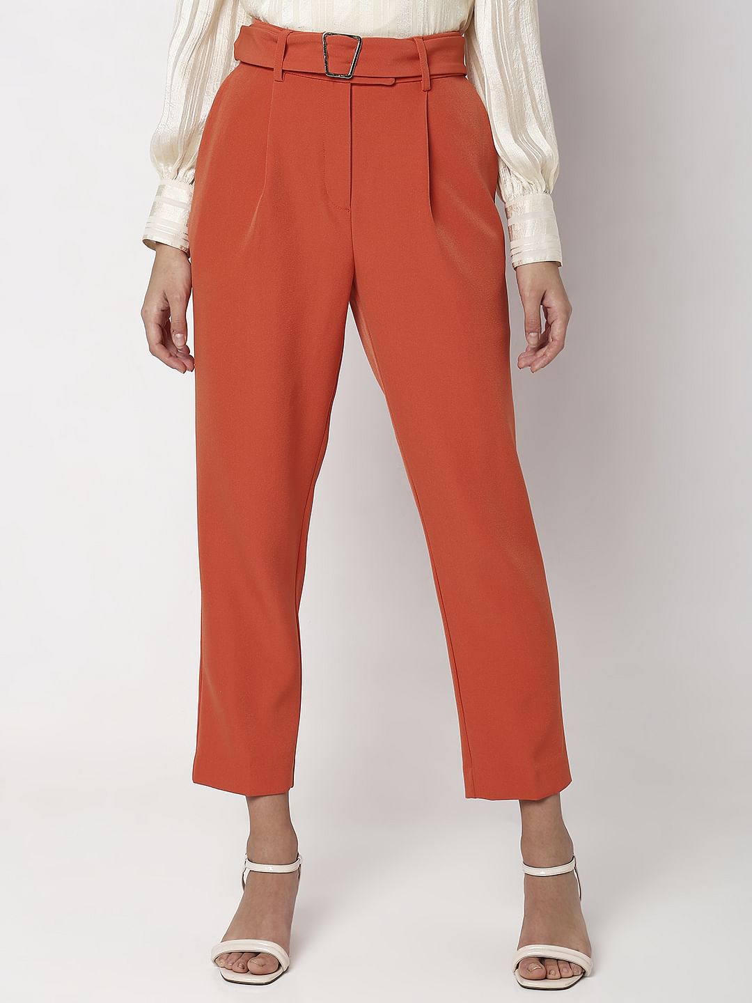 Orange High Rise Slim Fit Pants