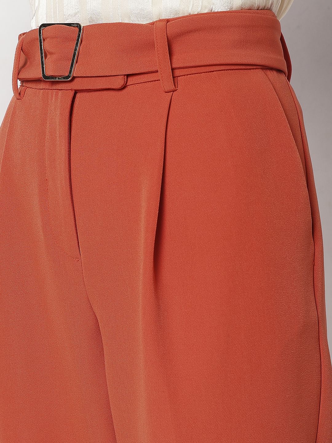 Orange High Rise Slim Fit Pants
