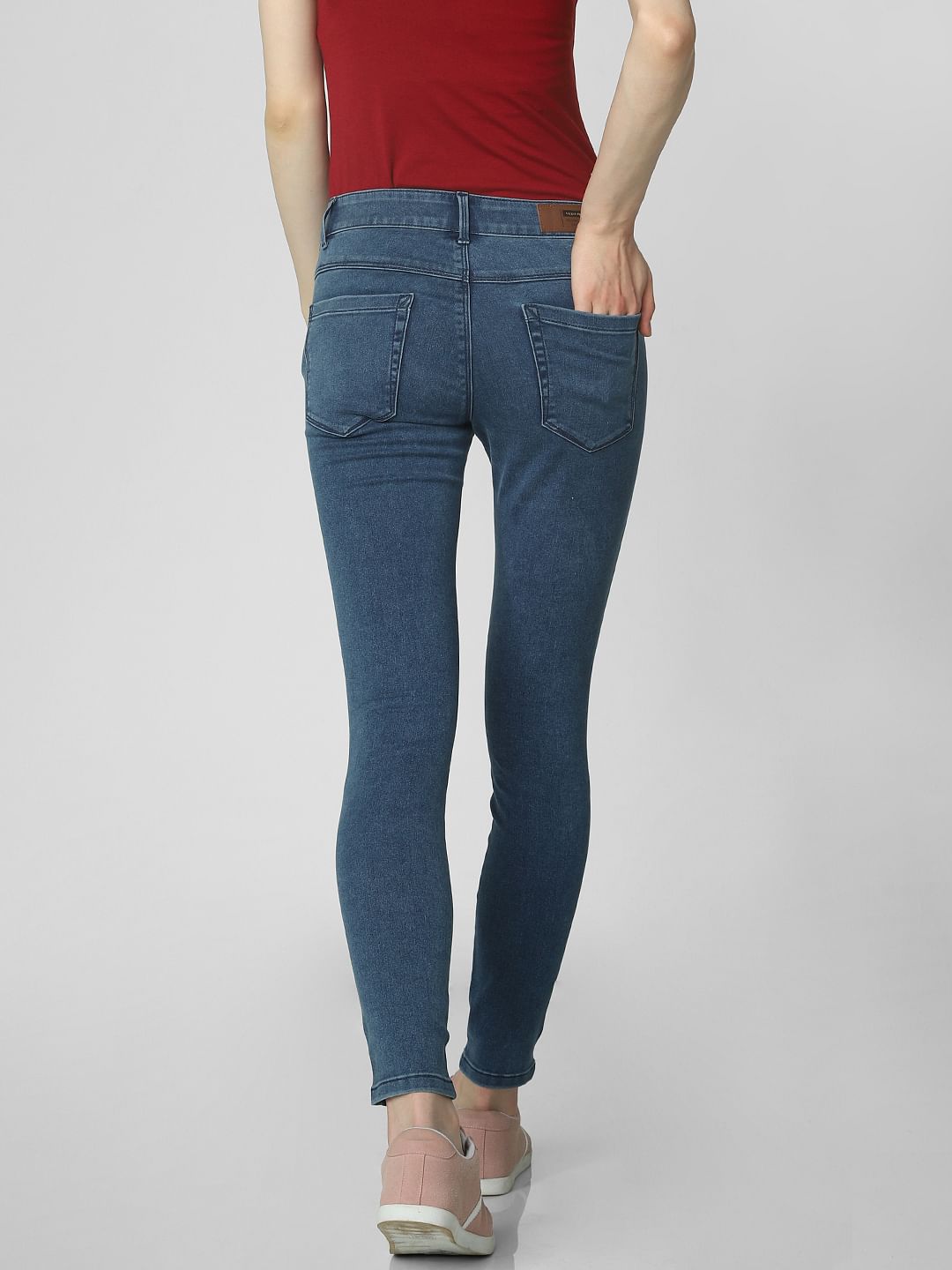 Blue Mid Rise Ankle Length Skinny Fit Jeggings