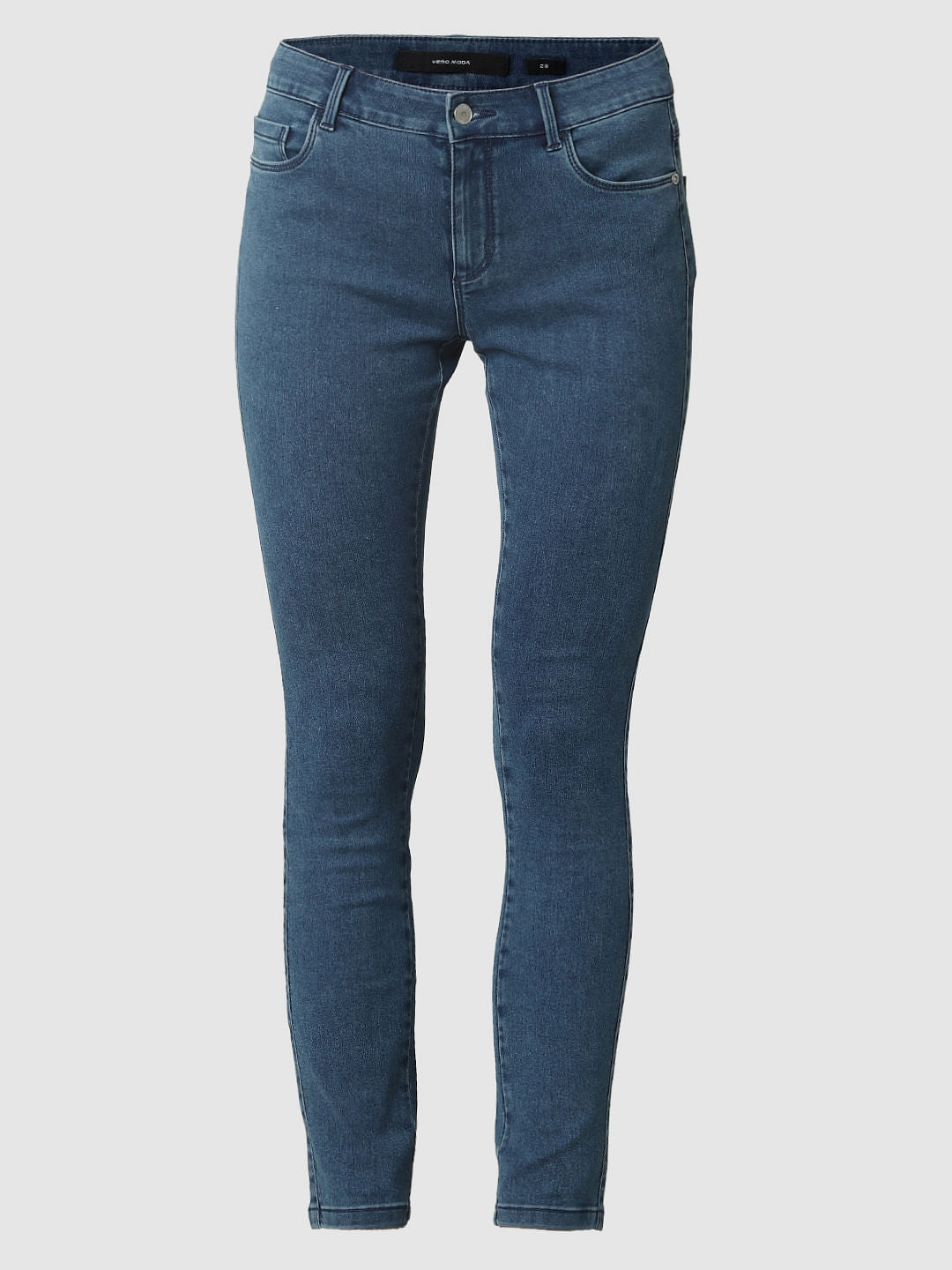 Blue Mid Rise Ankle Length Skinny Fit Jeggings